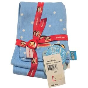 Paul Frank Scarf Button Ribbon Monkey Logo Set Gift Blue White Polka Dot NWT Y2K